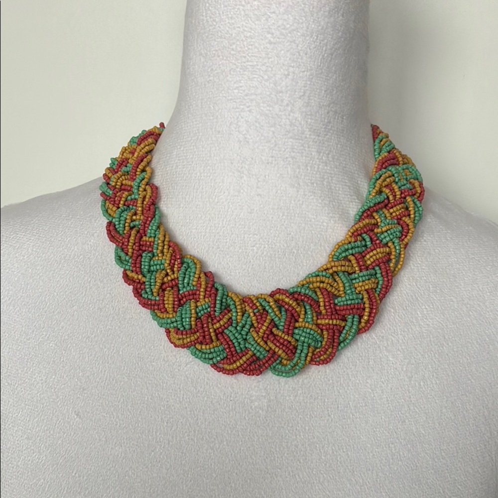Colorful Chunky Seed Bead Woven Vintage Necklace